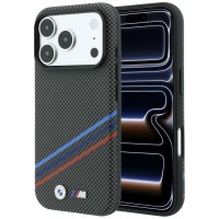 BMW iPhone 18 Pro / 17 Pro Hülle Case M Tricolor Metal Kevlar MagSafe Anthracite