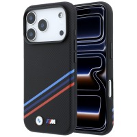 BMW iPhone 18 Pro / 17 Pro Hülle Case M Tricolor Metal Kevlar MagSafe Schwarz
