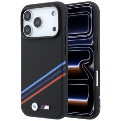 BMW iPhone 18 Pro / 17 Pro Hülle Case M Tricolor Metal Kevlar MagSafe Schwarz