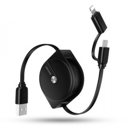 USAMS Kabelaufwicklung U1 2in1 1m schwarz lightning / microUSB SJ192USB01 US-SJ192