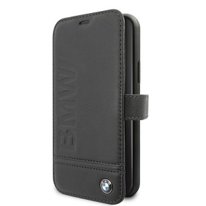 BMW iPhone 11 Pro leather Book case Signature Logo Imprint Black
