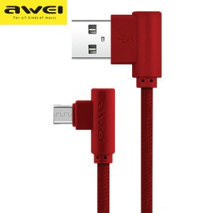 AWEI abgewinkeltes geflochtenes Kabel CL-56 Micro-USB 1,2 m 2,4 A Schnellladung rot