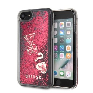 Guess Glitter Hearts Hülle iPhone SE 2020 / 8 / 7 raspberry