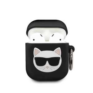 Karl Lagerfeld AirPods 1 / 2 Silikon Hülle / Cover / Case / Etui Choupette schwarz