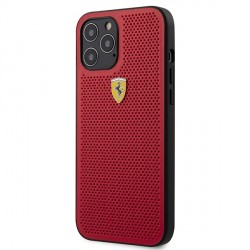 Ferrari iPhone 12 Pro Max 6,7 Off Track Perforiert PU Leder Hülle Rot
