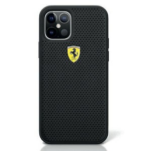 Ferrari iPhone 12 / 12 Pro 6,1 Off Track Perforiert PU Leder Hülle Schwarz