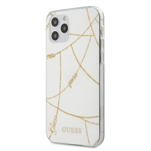 Guess iPhone 12 Pro Max 6,7" Hülle Chain weiß / Goldkette
