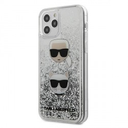 Karl Lagerfeld iPhone 12/12 Pro Case Liquid Glitter Karl & Choupette silver
