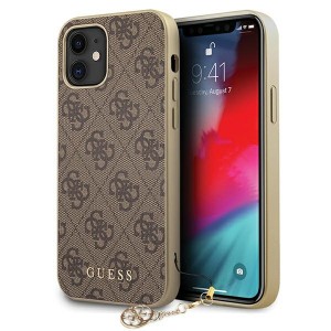GUESS iPhone 12 mini 5.4 case 4G charms PU leather brown