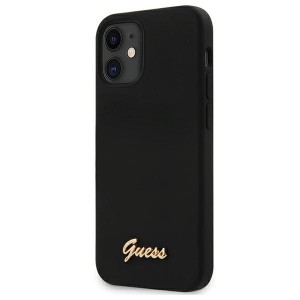 GUESS iPhone 12 mini 5.4 Case Silicone Script Gold Logo Black