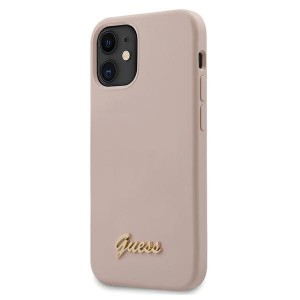 GUESS iPhone 12 mini 5,4" Hülle Silikon Script Gold Logo Rose