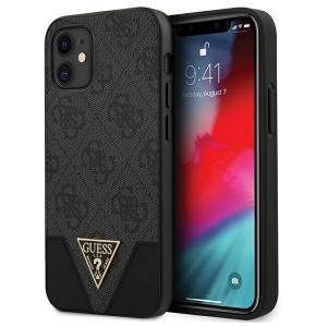 GUESS iPhone 12 mini 5.4 case 4G triangle PU leather gray