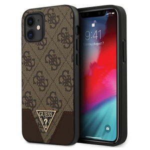 GUESS iPhone 12 mini 5.4 case 4G triangle PU leather brown