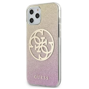 Guess iPhone 12 Pro Max 6.7 case gold pink glitter gradient 4G circle logo