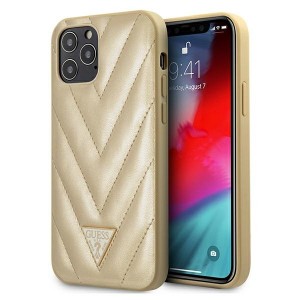 Guess iPhone 12 Pro Max 6,7 Hülle V-Quilted Gold GUHCP12LPUVQTMLBE
