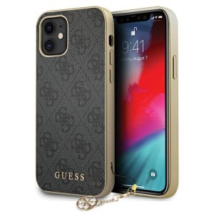 GUESS iPhone 12 mini 5.4 case 4G charms PU leather gray
