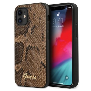GUESS iPhone 12 mini 5.4 Protective Cover Script Python Brown