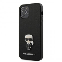 Karl Lagerfeld iPhone 12/12 Pro 6.1 Case Saffiano Ikonik Metal Black