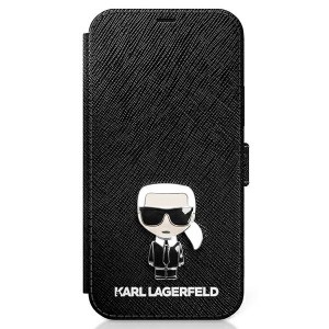 Karl Lagerfeld iPhone 12 mini 5,4 Tasche Saffiano Ikonik Metal KLFLBKP12SIKMSBK