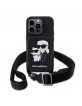 Karl Lagerfeld iPhone 14 Pro Case Card Slot Karl + Choupette Strap Black