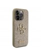 Guess iPhone 15 Pro Hülle Case Fixed Glitter 4G Metal Logo Gold