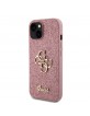 Guess iPhone 15 Hülle Case Fixed Glitter 4G Metal Logo Rosa Pink