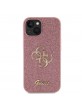 Guess iPhone 15 Hülle Case Fixed Glitter 4G Metal Logo Rosa Pink