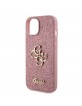 Guess iPhone 15 Hülle Case Fixed Glitter 4G Metal Logo Rosa Pink