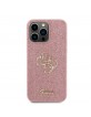 Guess iPhone 15 Pro Max Hülle Case Fixed Glitter 4G Metal Logo Rosa Pink