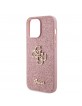 Guess iPhone 15 Pro Max Hülle Case Fixed Glitter 4G Metal Logo Rosa Pink