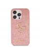 Guess iPhone 15 Pro Hülle Case Fixed Glitter 4G Metal Logo Rosa Pink