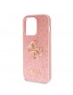 Guess iPhone 15 Pro Hülle Case Fixed Glitter 4G Metal Logo Rosa Pink