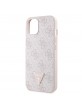 Guess iPhone 15 Hülle Case 4G Strass Triangle Metal Logo Rosa