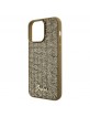 Guess iPhone 15 Pro Max Hülle Case Cover Square Disco Script Metal Gold