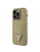 Guess iPhone 15 Pro Case Rhinestones Triangle Metal Logo Gold