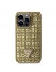 Guess iPhone 15 Pro Case Rhinestones Triangle Metal Logo Gold