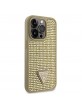 Guess iPhone 15 Pro Case Rhinestones Triangle Metal Logo Gold