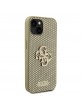 Guess iPhone 15 Case Perforated 4G Glitter Logo Gold