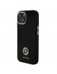 Guess iPhone 15 Hülle Case Silikon 4G Strass Metal Logo Schwarz