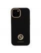 Guess iPhone 15 Hülle Case Silikon 4G Strass Metal Logo Schwarz