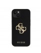 Guess iPhone 15 Hülle Case Perforated 4G Glitter Logo Schwarz