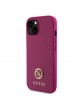 Guess iPhone 15 Hülle Case 4G Strass Metal Logo Pink