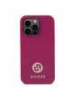 Guess iPhone 15 Pro Hülle Case 4G Strass Metal Logo Pink