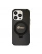 Guess iPhone 15 Pro Case Stand Ring MagSafe Glitter Black