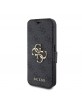 Guess iPhone 15 Pro Tasche Book Case Big Metal Logo 4G Grau