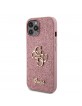 Guess iPhone 12 / 12 Pro Hülle Case Fixed Glitter 4G Metal Logo Rosa Pink