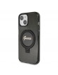 Guess iPhone 15 Case Ring Stand MagSafe Glitter Black