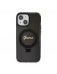 Guess iPhone 15 Hülle Case Ring Stand MagSafe Glitter Schwarz