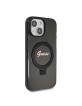 Guess iPhone 15 Case Ring Stand MagSafe Glitter Black