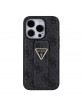 Guess iPhone 15 Pro Hülle Case Grip Stand 4G Strass Triangle Schwarz